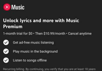 Google спрятала тексты песен в YouTube Music от бесплатных пользователей
