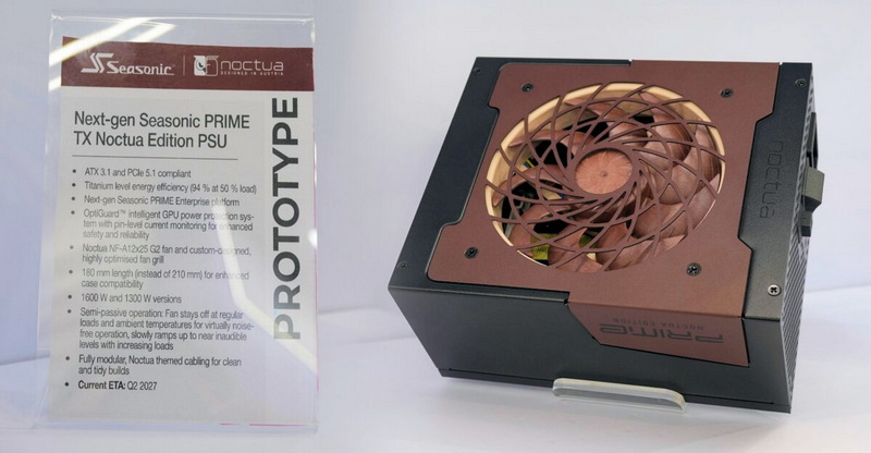 Seasonic показала прототип 1600-Вт блока питания Prime TX Noctua Edition с защитой разъёмов 12V-2×6